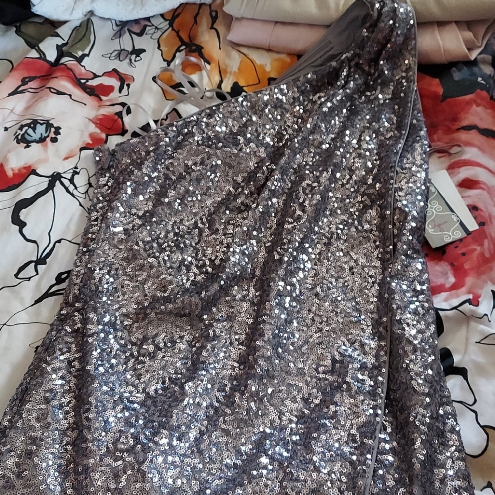 Aqua sequin one shoulder dress